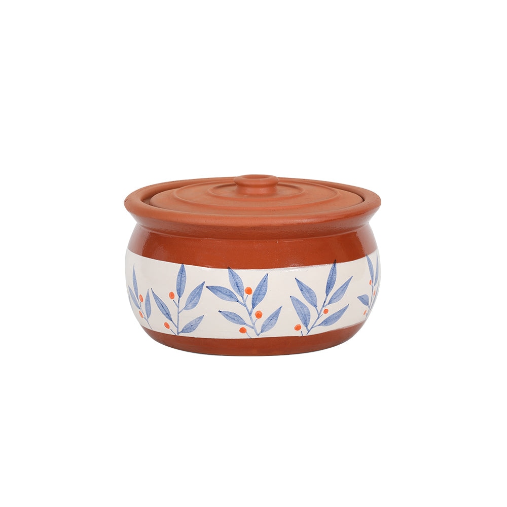 Blue Leaf Rustic Terracotta Cooking Pot