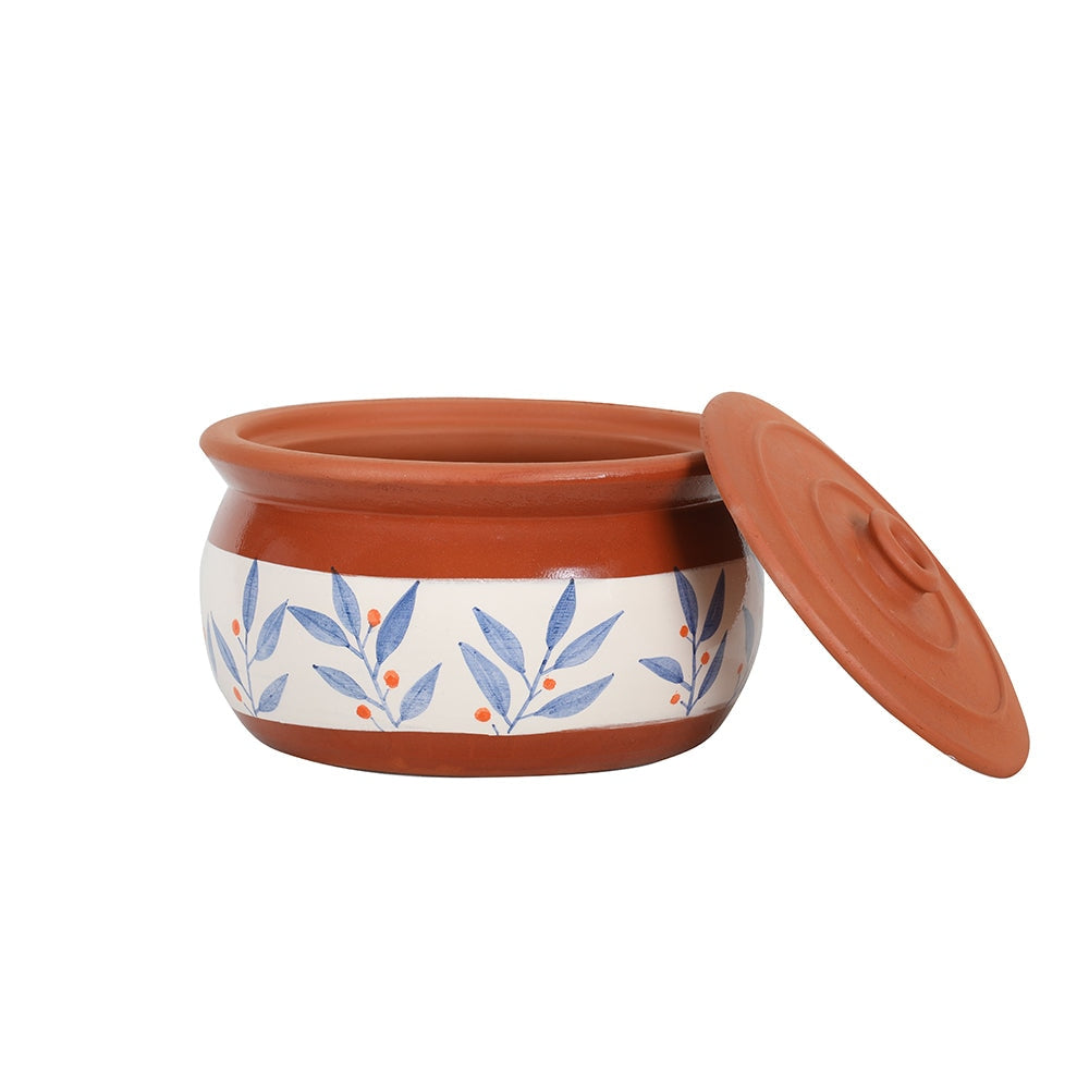 Blue Leaf Rustic Terracotta Cooking Pot