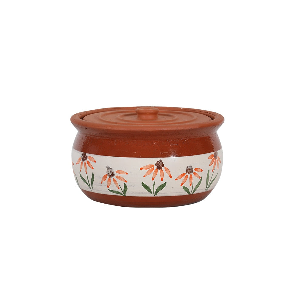 Orange Daisy Rustic Terracotta Cooking Pot