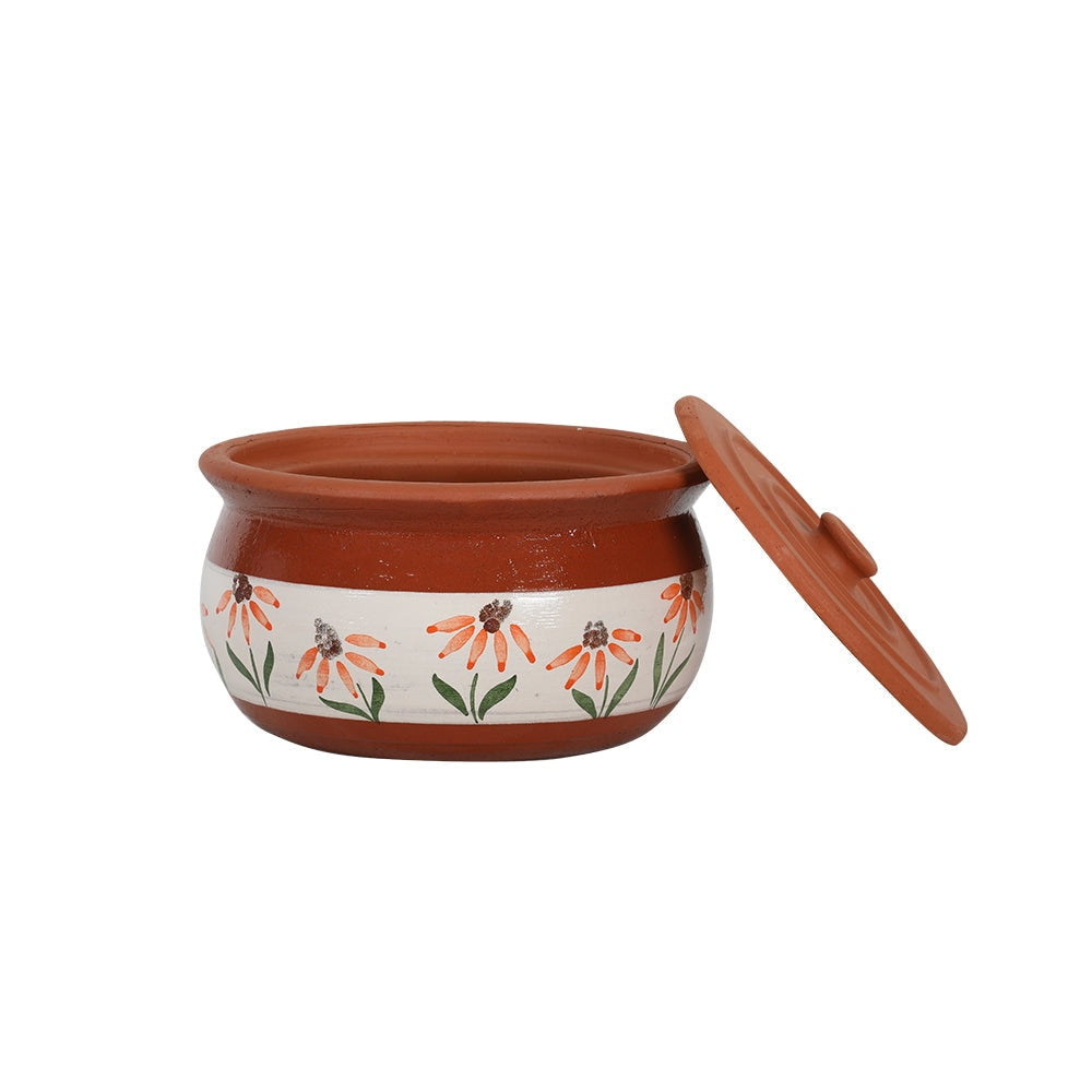Orange Daisy Rustic Terracotta Cooking Pot