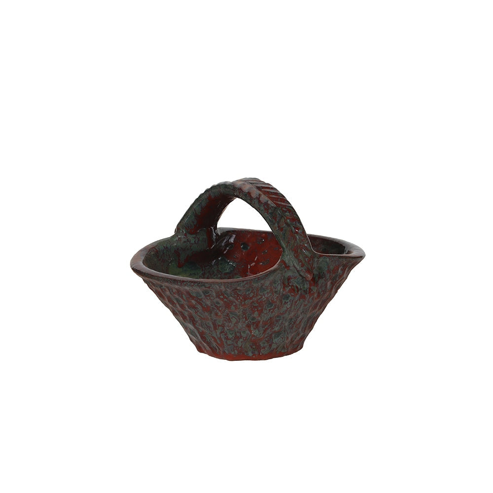 Rustic Verde Glazed Ceramic Basket
