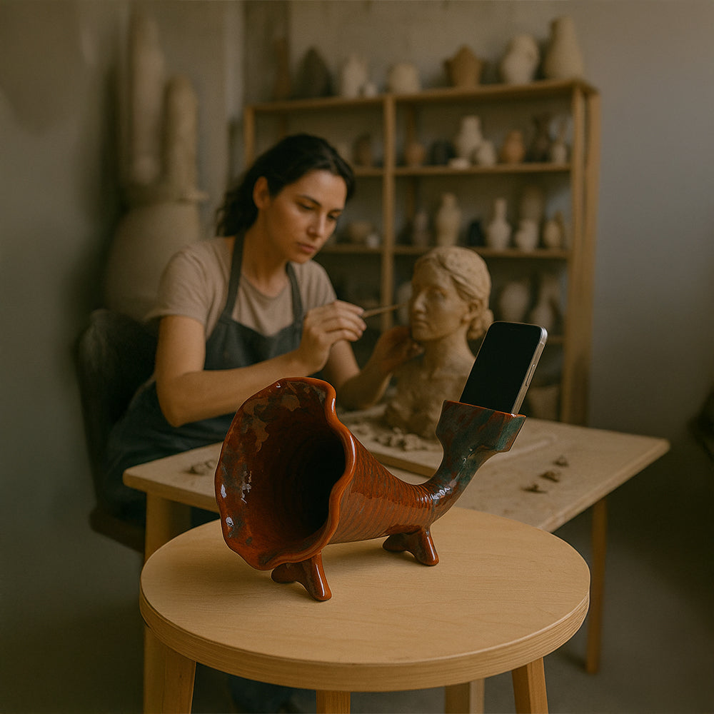 Burnt Orange Horn Ceramic Phone Amplifier
