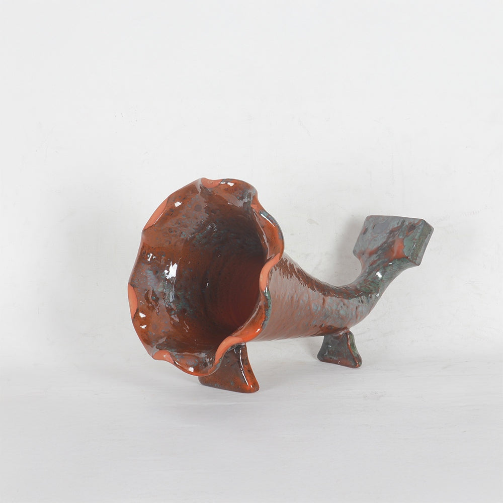 Burnt Orange Horn Ceramic Phone Amplifier