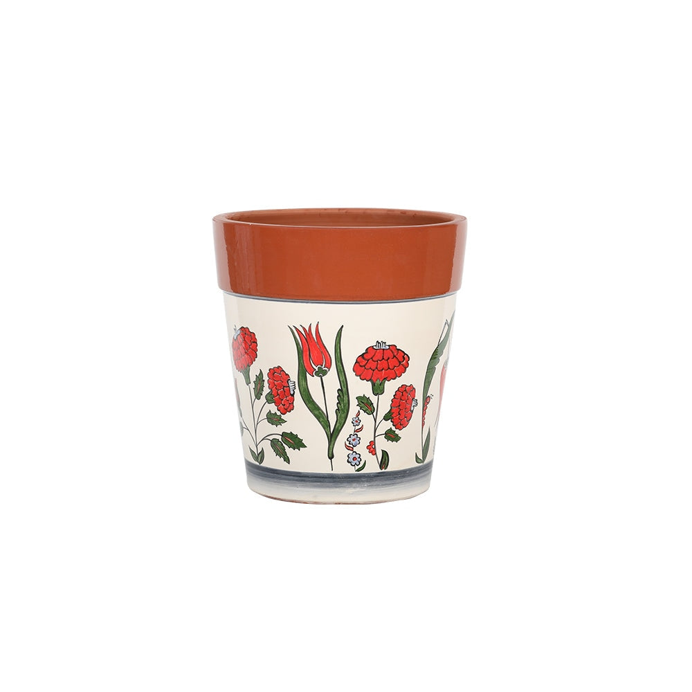 Red Floral Decorative Terracotta Planter