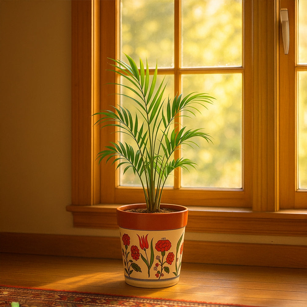 Red Floral Decorative Terracotta Planter