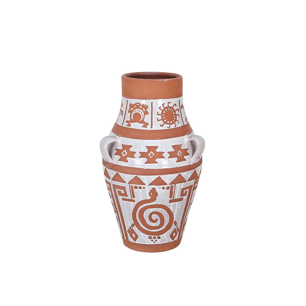 White Tribal Pattern Garden Style Terracotta Planter