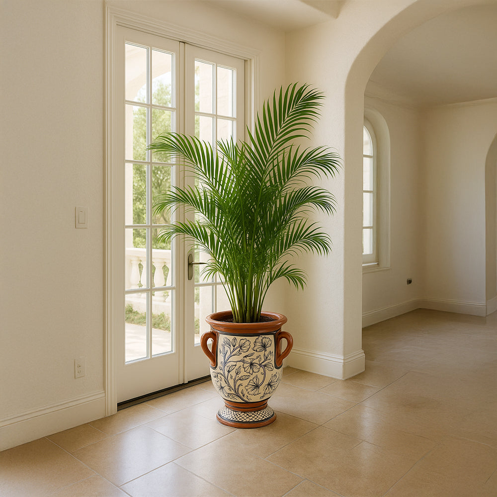 Blue Floral Terracotta Urn Planter