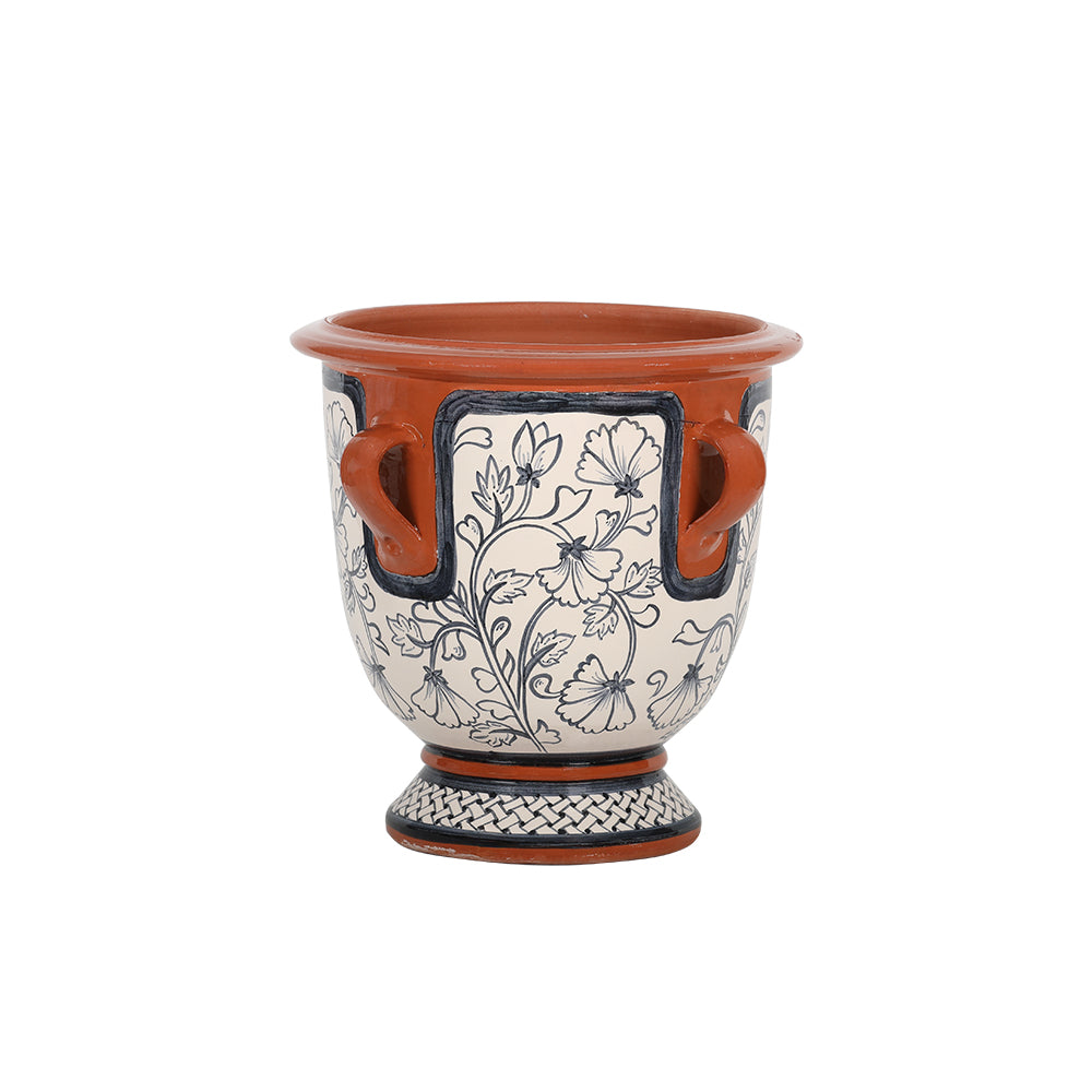 Blue Floral Terracotta Urn Planter