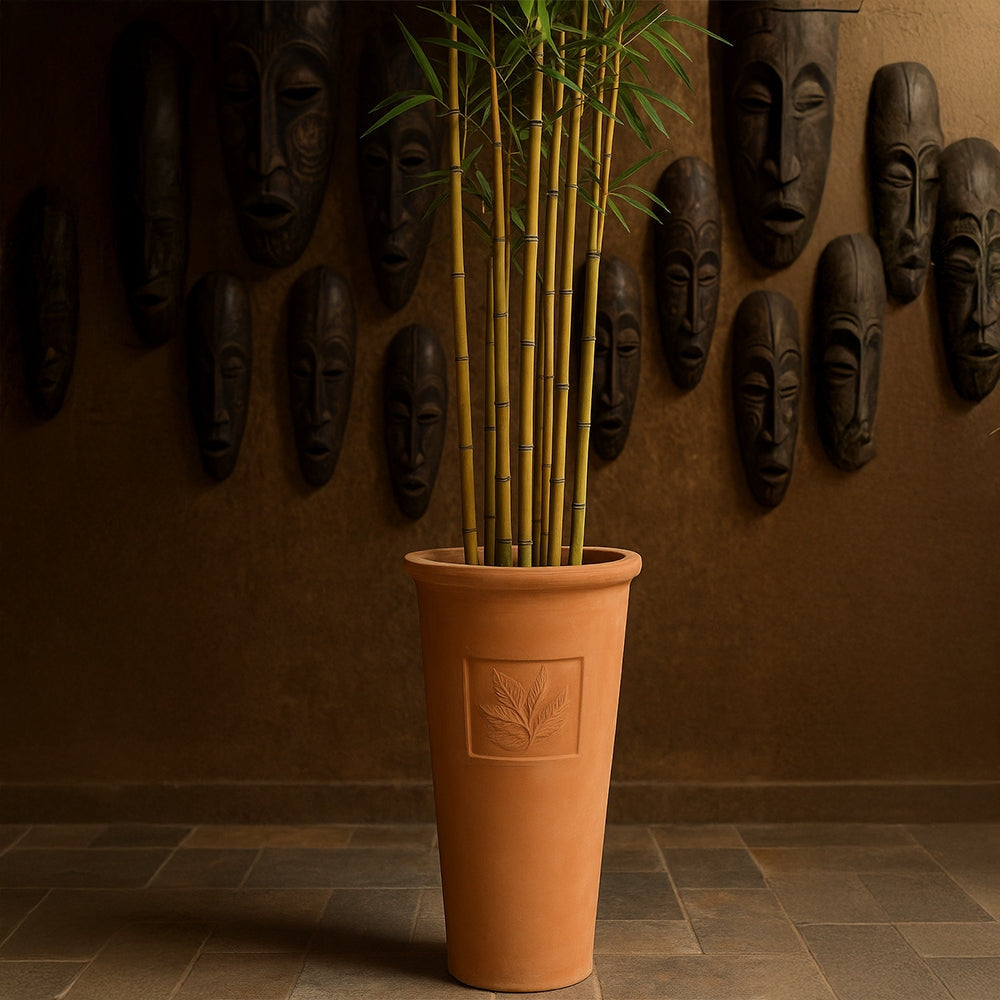 Leaf Embossed Tall Decorative Terracotta Planter
