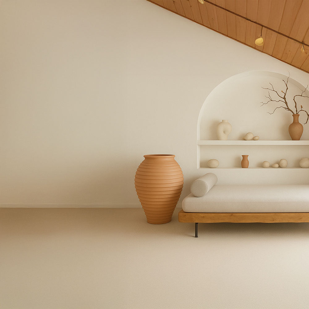 Beige Ribbed Decorative Terracotta Planter
