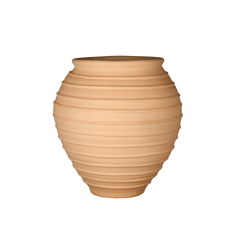 Beige Ribbed Decorative Terracotta Planter