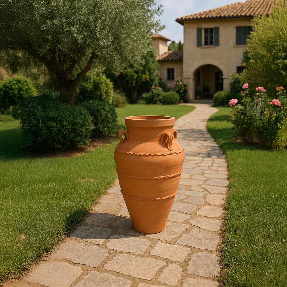 Braided Handle Tall Garden Style Terracotta Planter