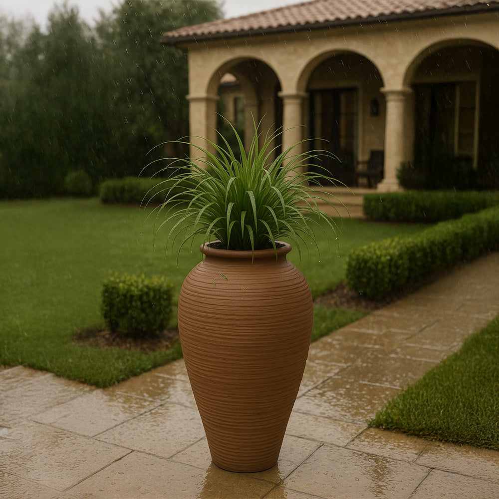 Textured Brown Tall Garden Style Terracotta Planter