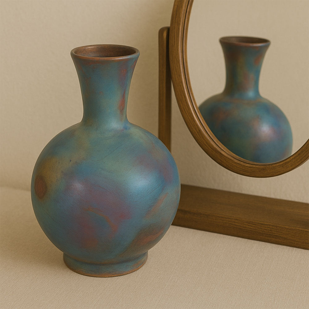 Artisan Round Raku Style Ceramic Vase