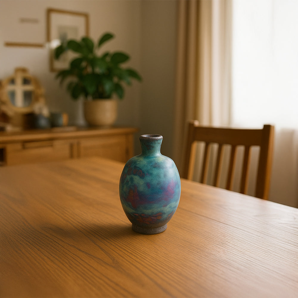 Multicolor Petite Raku Style Ceramic Vase