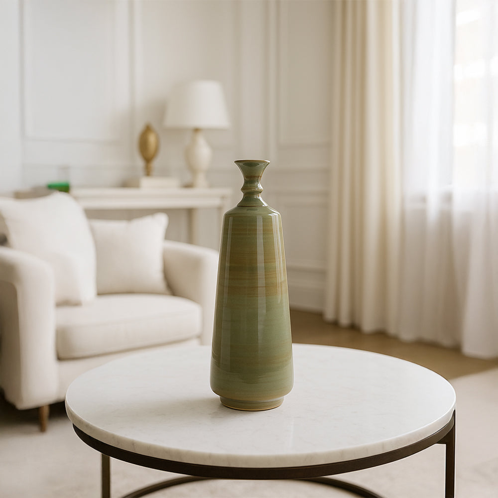 Olive Green Tapered Decorative Ceramic Vase