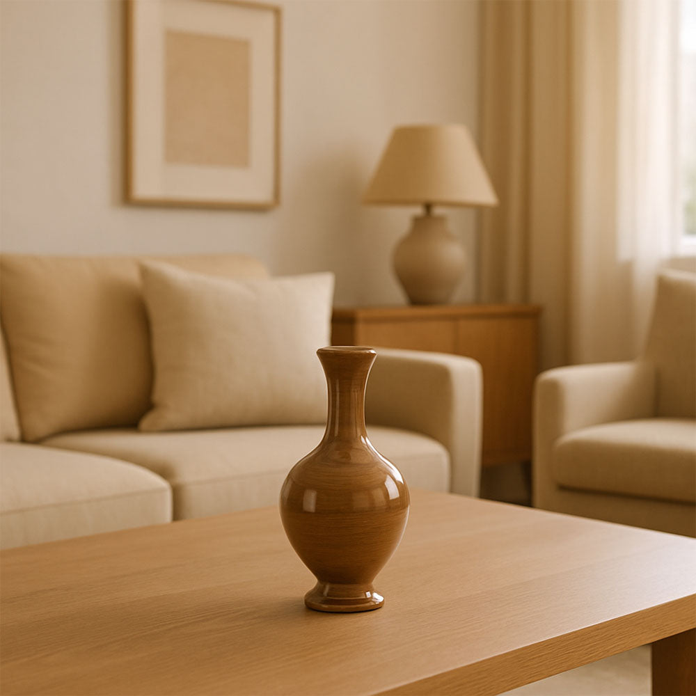 Woodgrain Footed Brown Decorative Ceramic Vase
