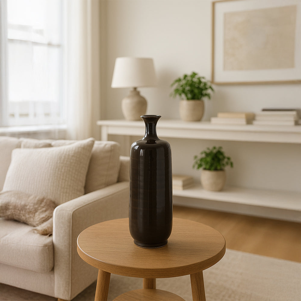 Charcoal Brown Tall Decorative Ceramic Vase