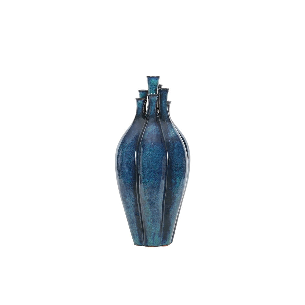 Blue Multi-Neck Decorative Ceramic Vase