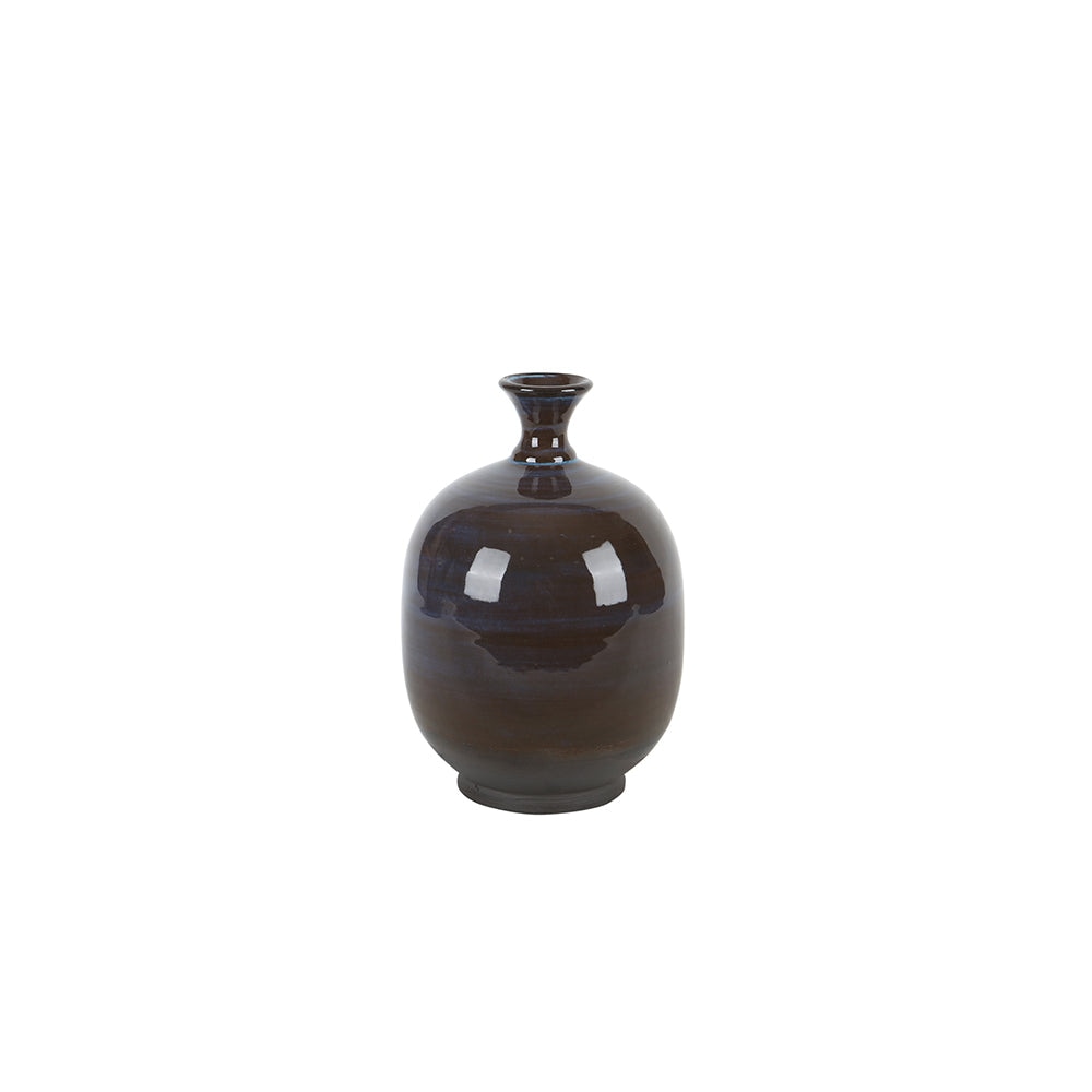 Mocha Raku Style Narrow Neck Ceramic Vase