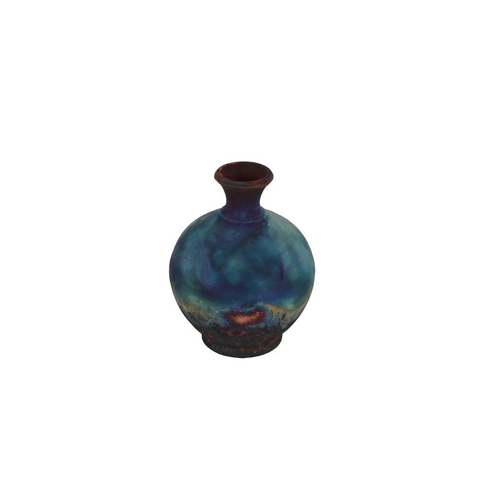 Ocean Raku Style Round Neck Ceramic Vase