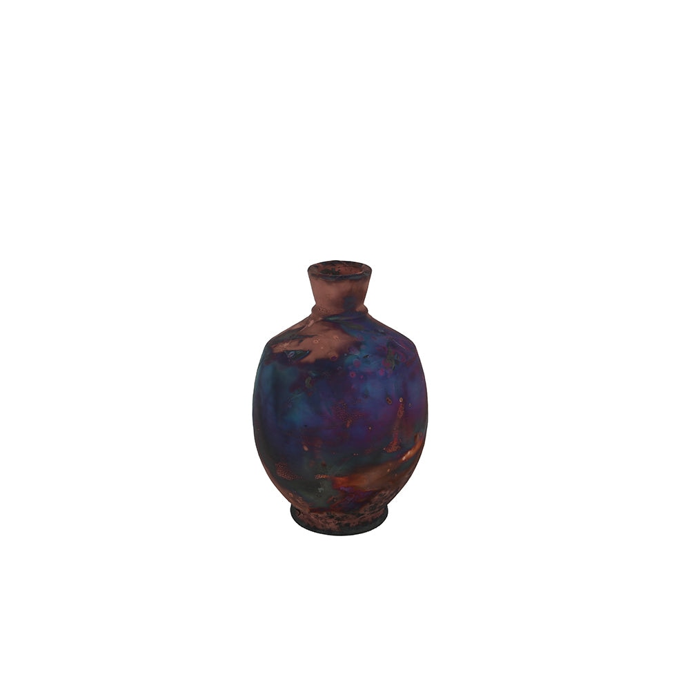 Indigo Raku Style Narrow Neck Ceramic Vase