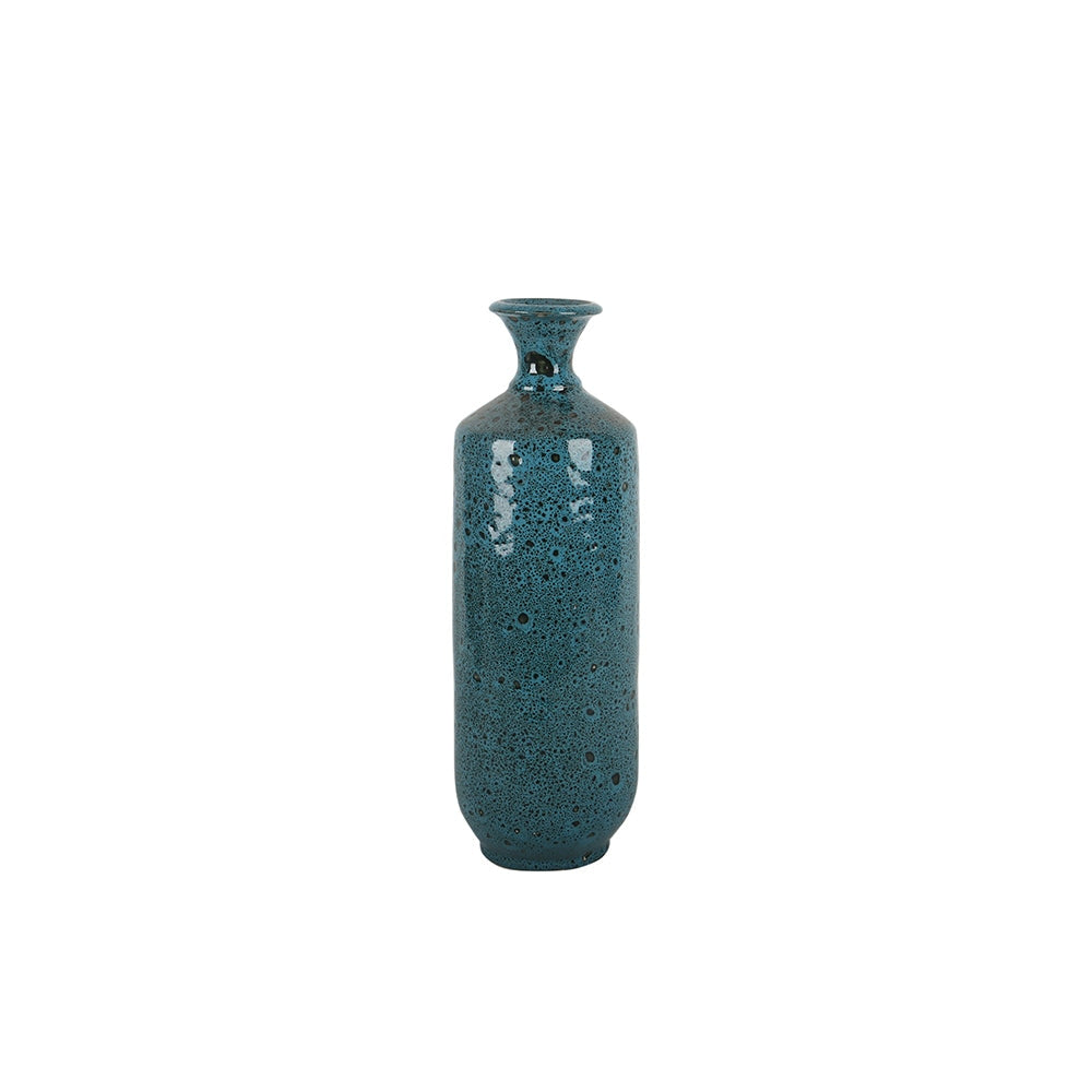 Teal Textured Tall Neck Decorative Ceramic Vase