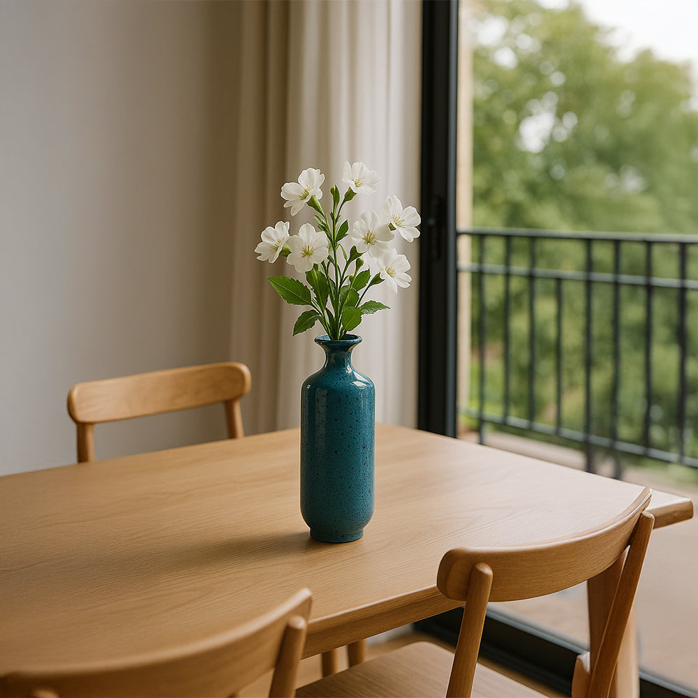 Teal Textured Tall Neck Decorative Ceramic Vase