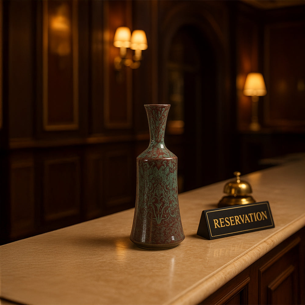 Maroon Green Tall Decorative Ceramic Vase