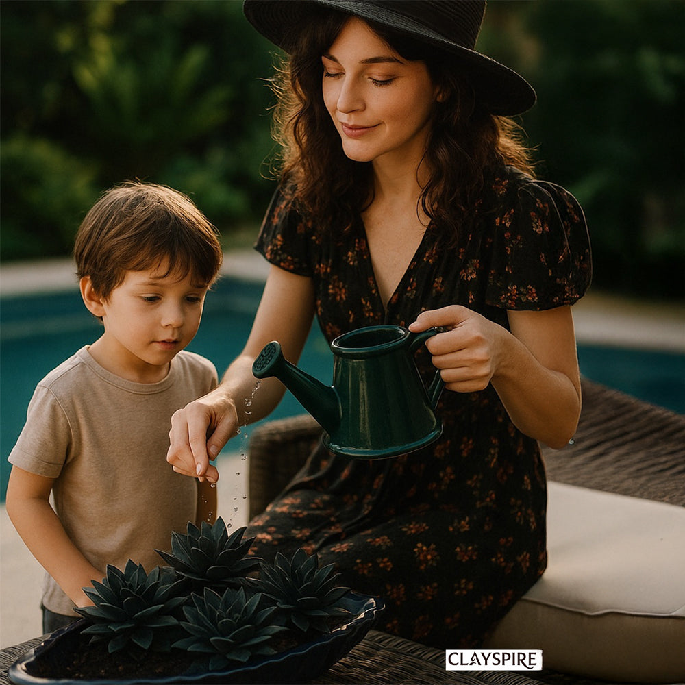 Dark Green Ceramic Watering Can