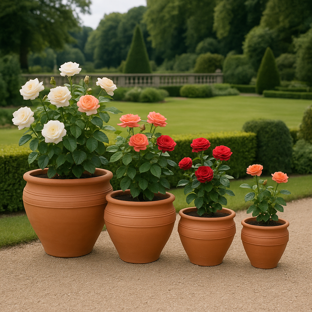 Ribbed Round Terracotta Flower Pot Set