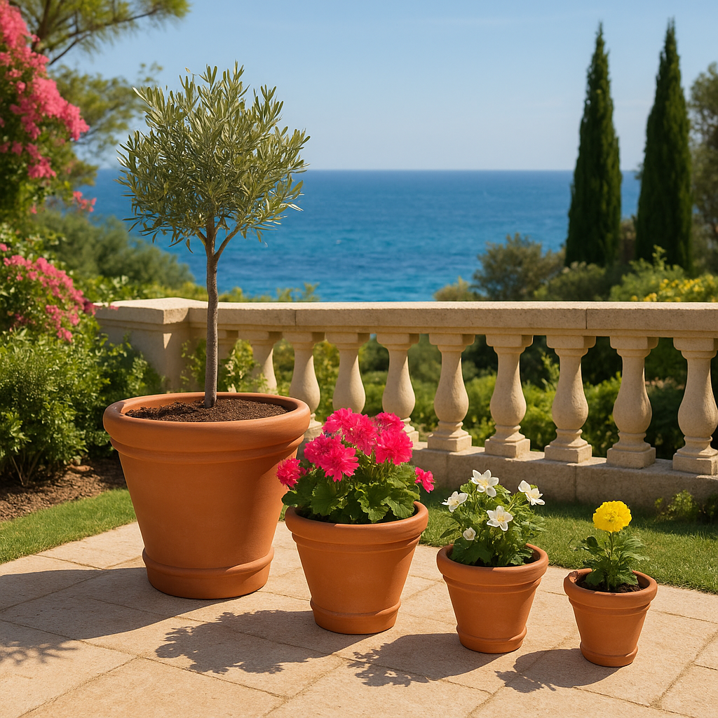 Tapered Rimmed Terracotta Flower Pot Set