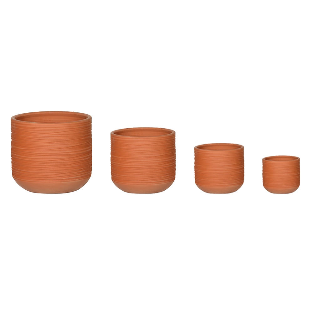 Textured Round Terracotta Flower Pot Set