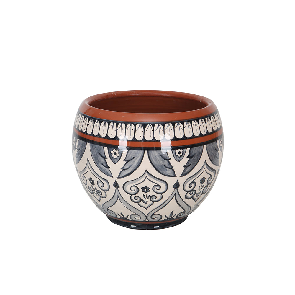 Navy Cream Patterned Terracotta Flower Pot