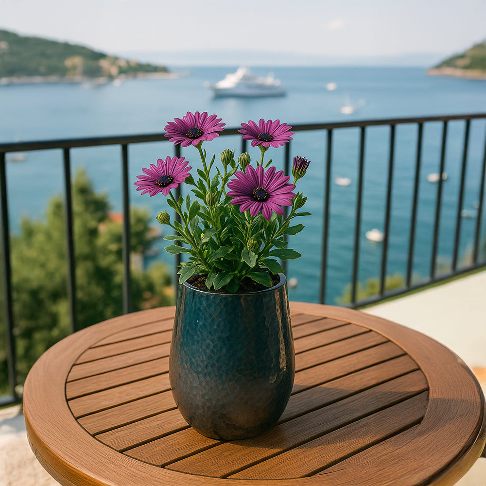 Navy Blue Obsidian Hammered Ceramic Flower Pot