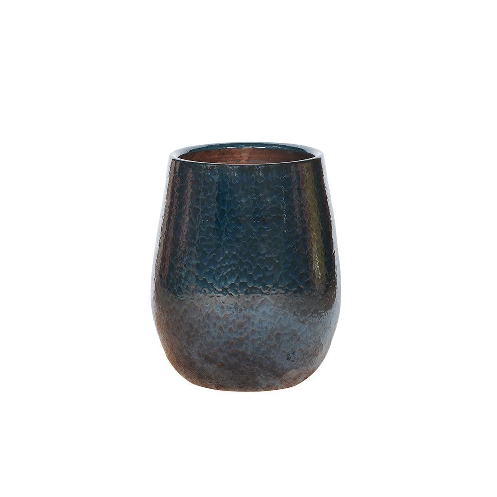 Navy Blue Obsidian Hammered Ceramic Flower Pot