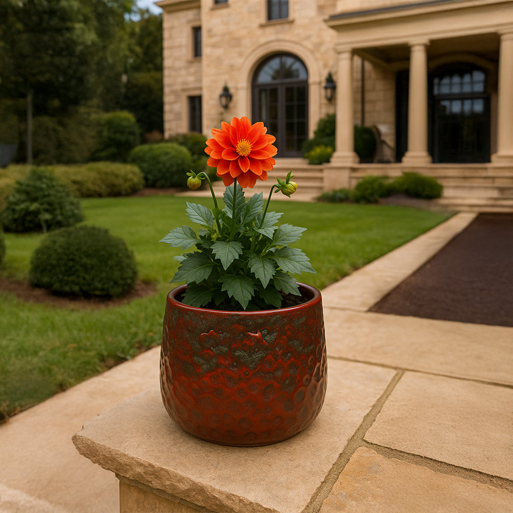 Rust Red Textured Ceramic Flower Pot