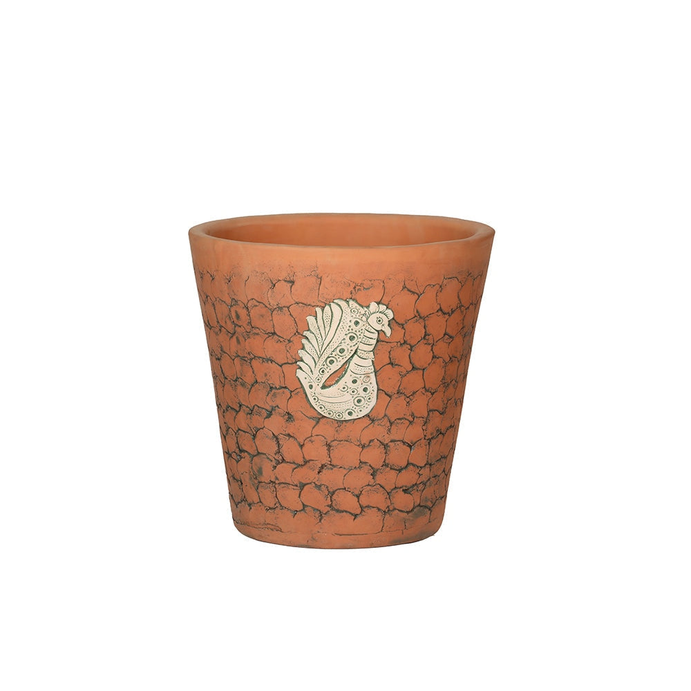Rooster Carved Terracotta Outdoor Flower Pot