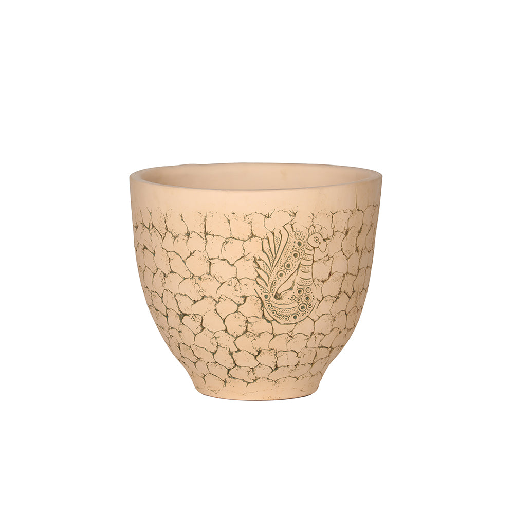 Peacock Cream Textured Terracotta Outdoor Flower Pot