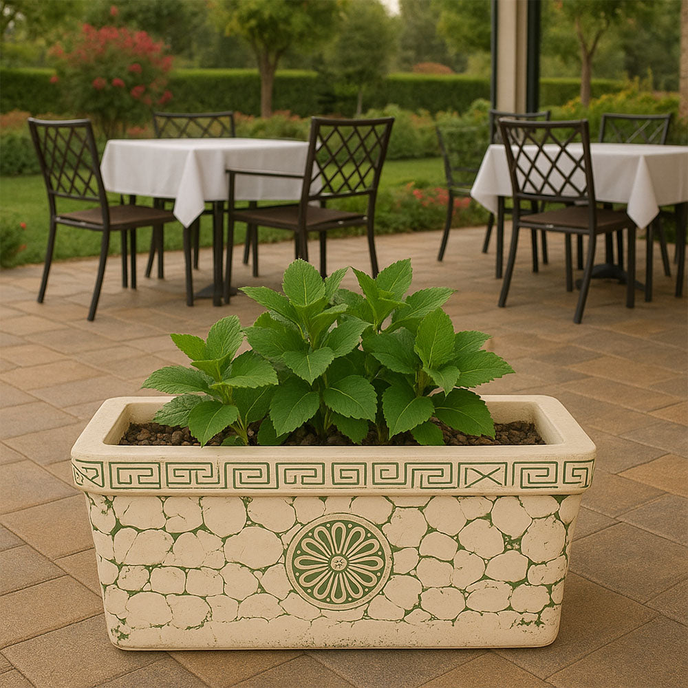 Cream Brick Rectangular Terracotta Outdoor Flower Pot