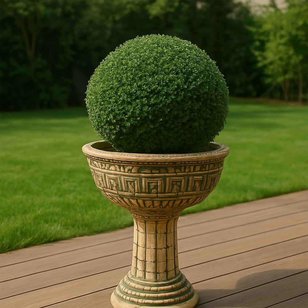 Olive Relief Pedestal Terracotta Outdoor Planter