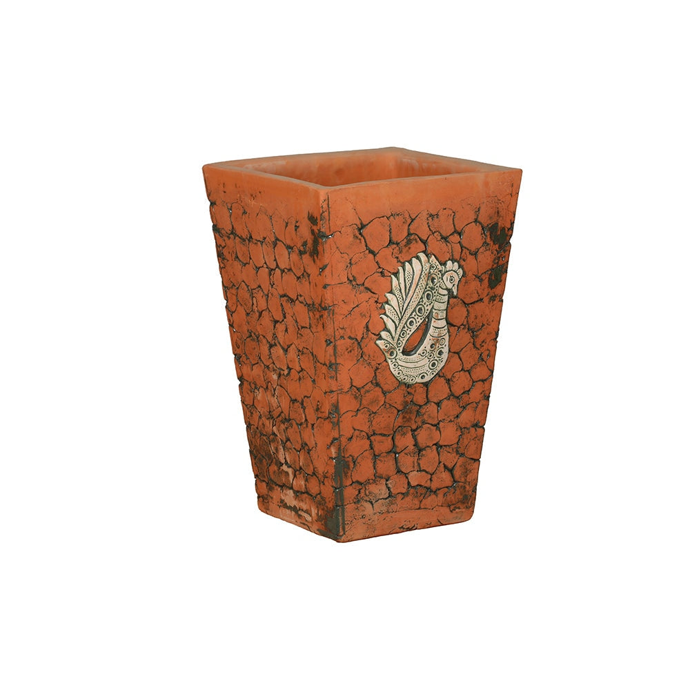 Peacock Relief Square Terracotta Outdoor Planter