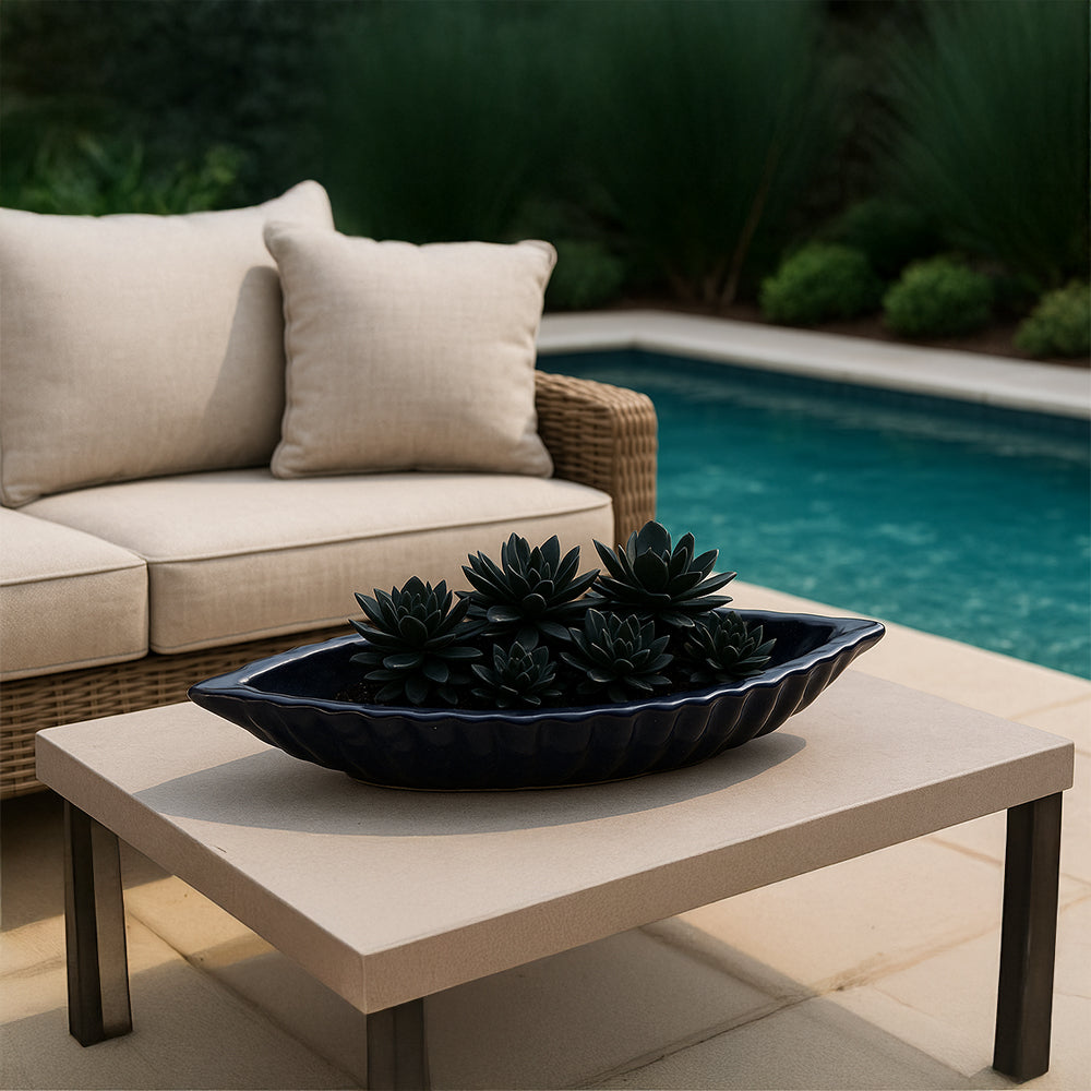 Navy Oyster Shape Ceramic Planter Bowl