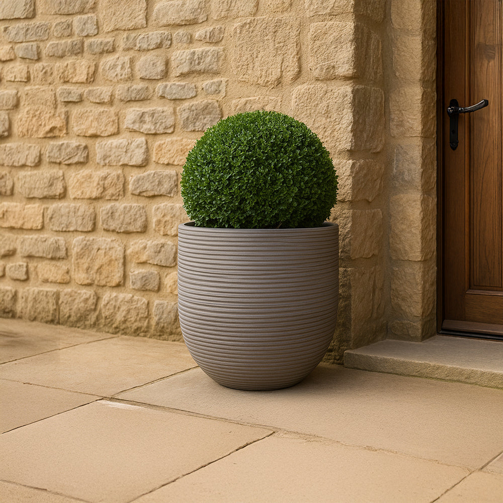 Gray Ribbed Decorative Ceramic Planter